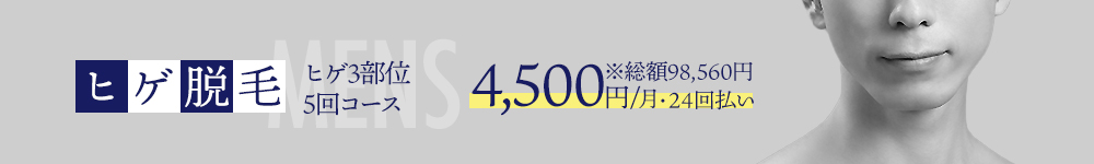 ヒゲ脱毛ライト5回コース 3,600円/月(総額86,834円・24回払い)